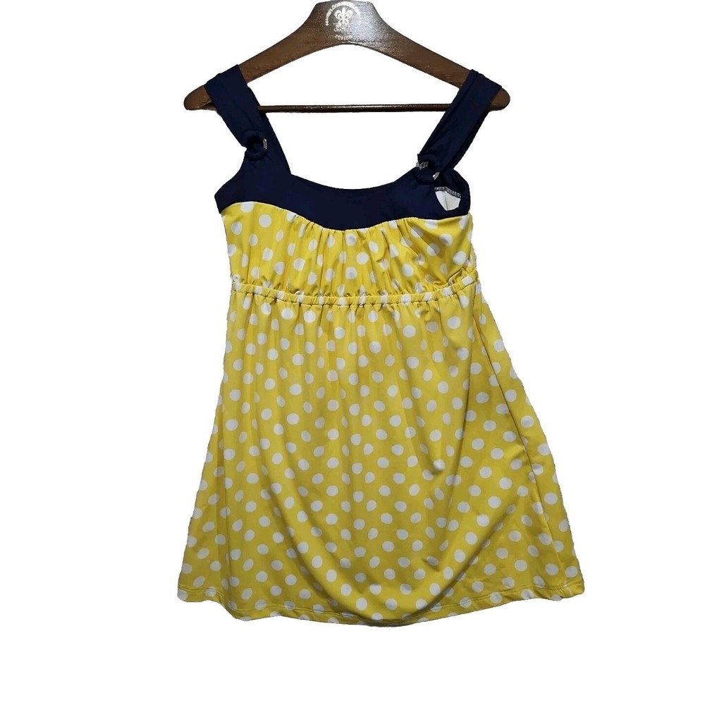 Tommy Hilfiger Sz M YELLOW/ Navy White Polka Dot Swim Dress - Picture 1 of 12